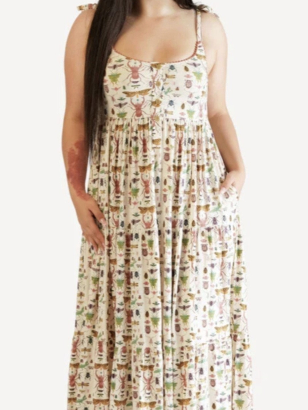 Kate Quinn woods women's spaghetti Tie pom pom prairie dress insects M